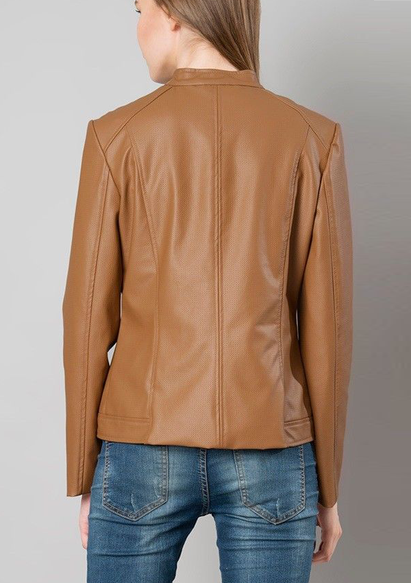 Victoria Brown Biker Women In Leather Jacket - Image 2