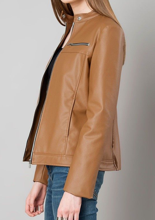 Victoria Brown Biker Women In Leather Jacket - Image 3