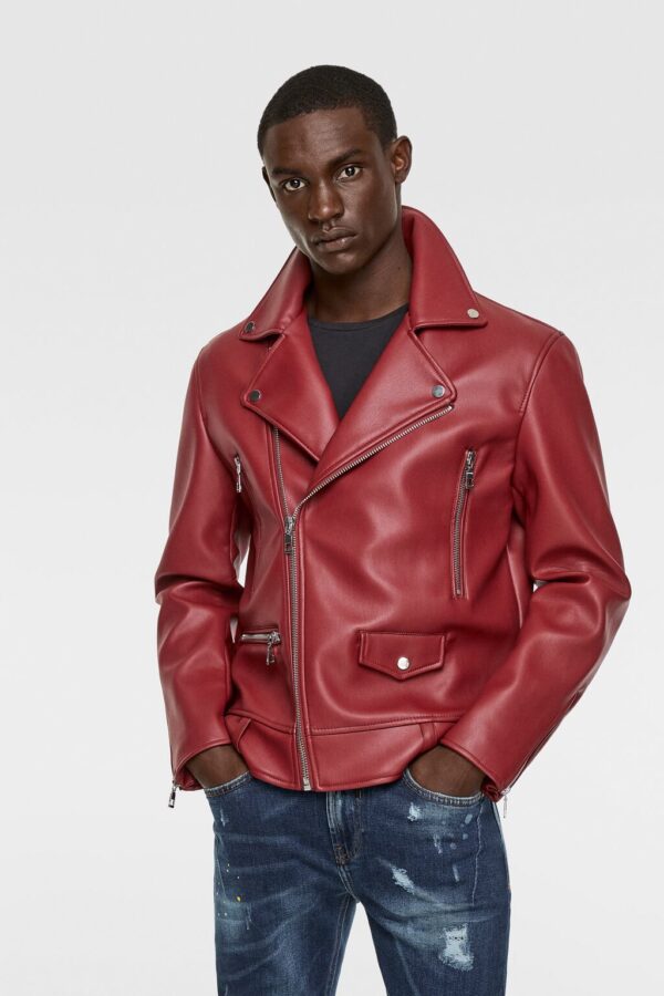 Zara Red Faux Leather Jacket