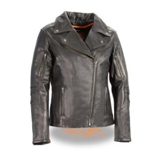 Women's Black Leather Lightweight Vented Biker Jacket