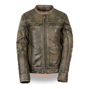 Women's Distressed Brown Vented Leather Scooter Jacket