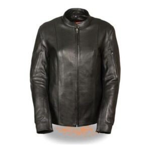 Women's Racer Black Leather Jacket with Side Buckles