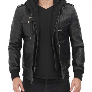 Edinburgh Black Hooded Leather Jacket