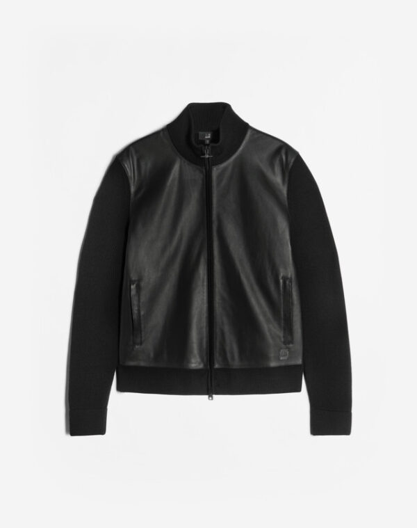 Leather Fronted Black Leather Bomber Jacket