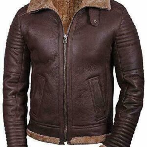 Mens Pilot Shearling Brown Leather Jacket