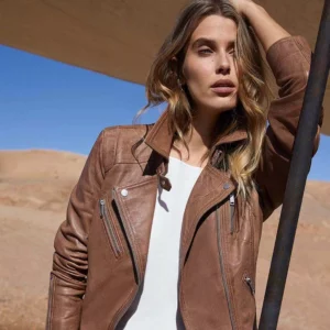 Mint Velvet Tan Zip Leather Biker Jacket