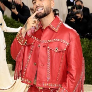 Maluma Met Gala 2021 Red Leather Jacket