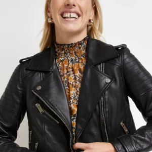 River Island Black Leather Cato Biker Jacket