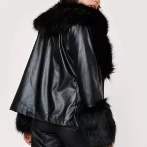 Black Fur Collar Leather Jacket Women