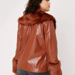 Brown Fur Leather Jacket For Women