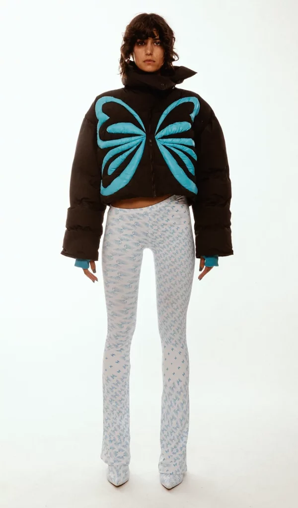 Butterfly Motif Cropped puffer jacket