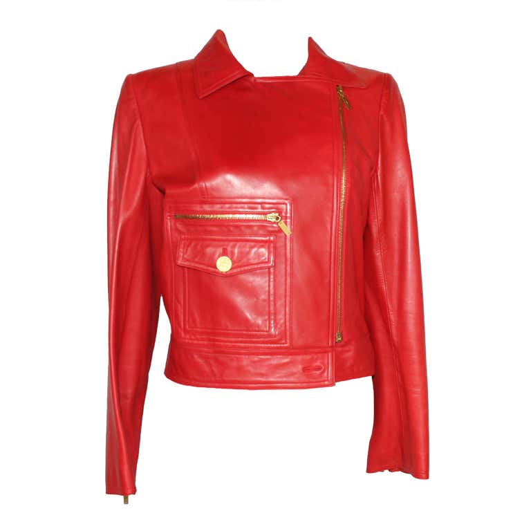 chanel red leather jacket