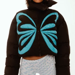 Butterfly Motif Cropped puffer jacket