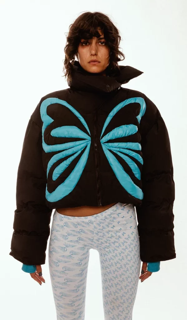 Butterfly Motif Cropped puffer jacket