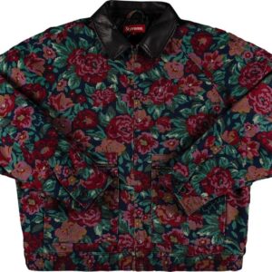 Digi Floral Leather Collar Work Jacket