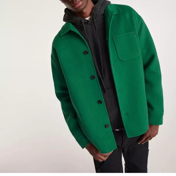 Men’s Green Straight Fit Wool Overshirt