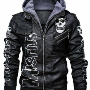 Men’s Misfits Black Leather Jacket with Hood