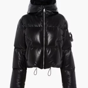 Nappa Leather Hooded Down Jacket