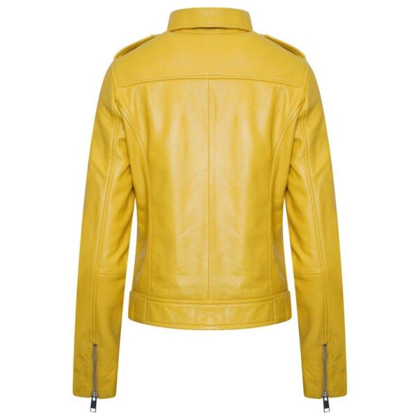 Women’s Faux Leather Yellow Biker Jacket with Waist Belt