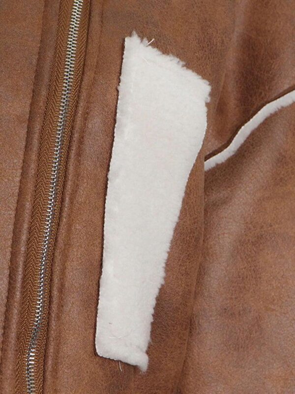 Women's Brown Shearling Crop Leather Jacket