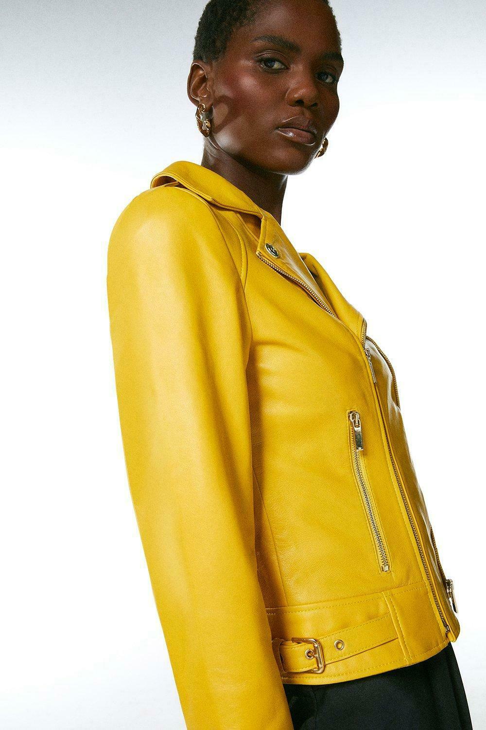 Women's Yellow Motorcycle Leather Jacket