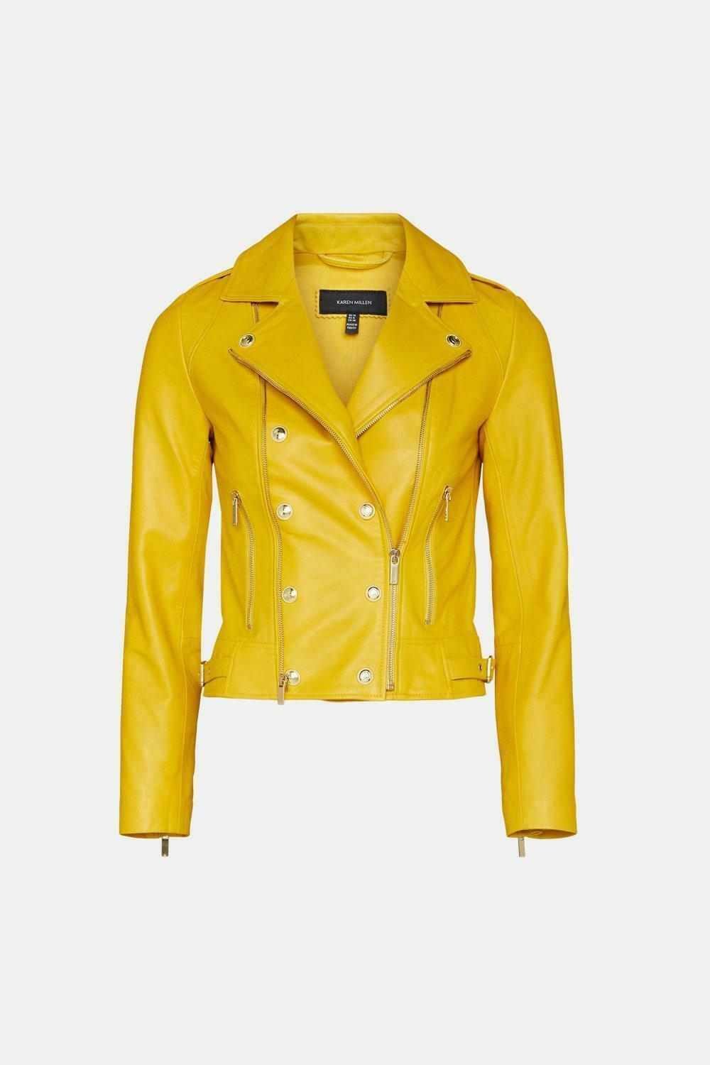 Women's Yellow Motorcycle Leather Jacket