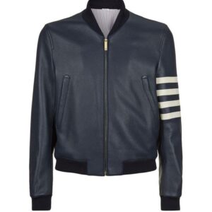 Thom Brown Harrington Leather Jacket With Stripe