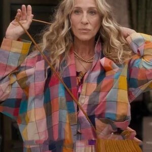 And Just Like That Sarah Jessica Parker Rainbow Check Shirt Jacket