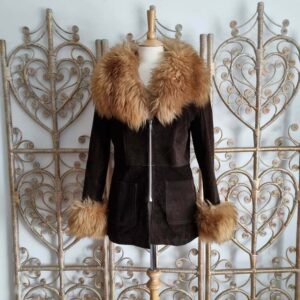 Women Shearling Fur Suede Leather Jacket