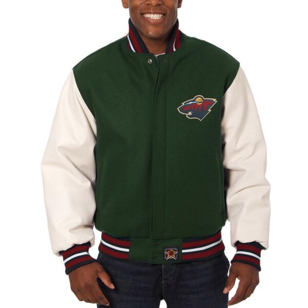 Men's Minnesota Wild JH Design Green Two-Tone Varsity Jacket