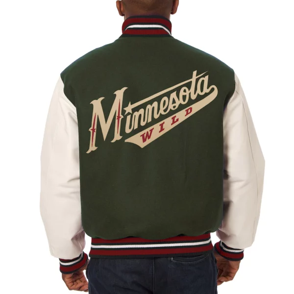 Men's Minnesota Wild JH Design Green Two-Tone Varsity Jacket