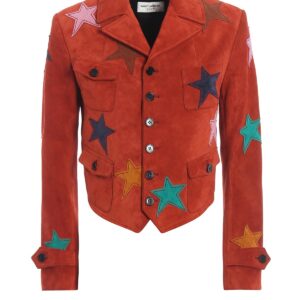 Multicolour Star Patch Suede Crop Jacket