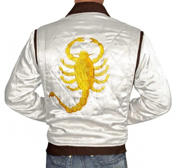 Ryan Gosling Scorpion White Satin Bomber Jacket