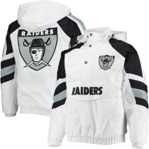 Starter Men's White Black Las Vegas Raiders Thursday Night Lights Half-Snap Raglan Hoodie Jacket