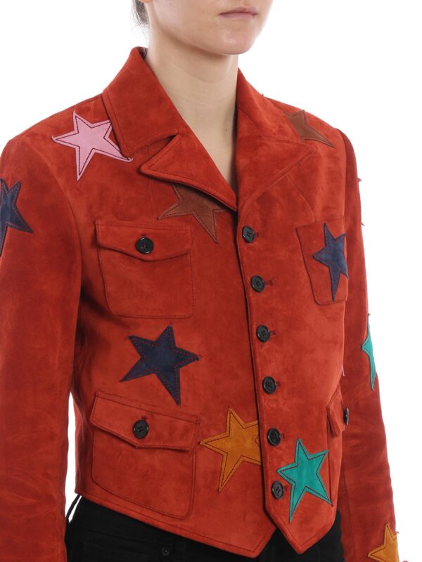 Multicolour Star Patch Suede Crop Jacket