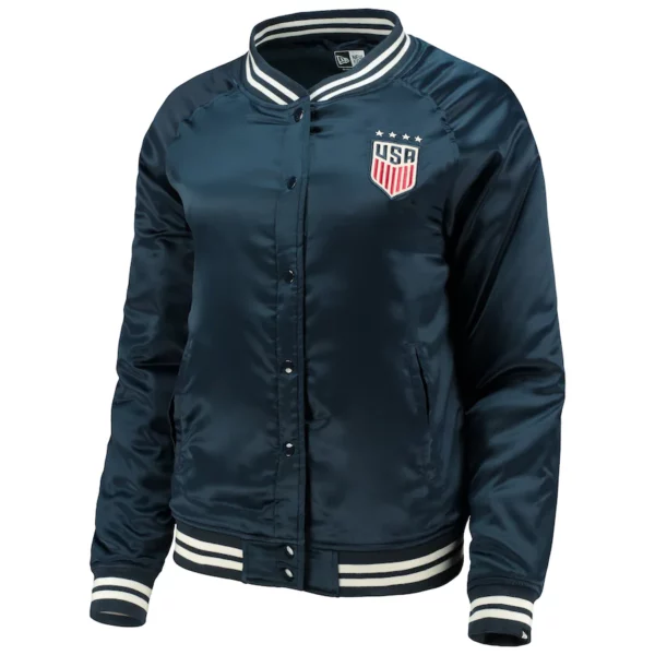 5th & Ocean by New Era Navy USWNT Full-Snap Satin Jacket