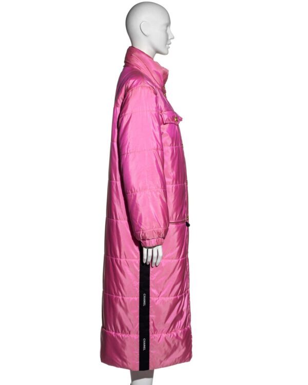 Rihanna Chanel pink silk puffer coat