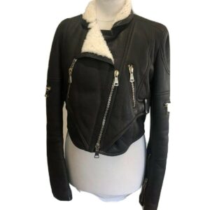 GIVENCHY Brown with Cream Lining Shearling Lined Aviator Biker Jacket