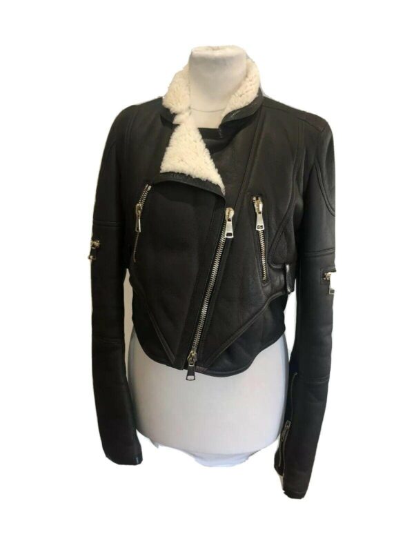 GIVENCHY Brown with Cream Lining Shearling Lined Aviator Biker Jacket