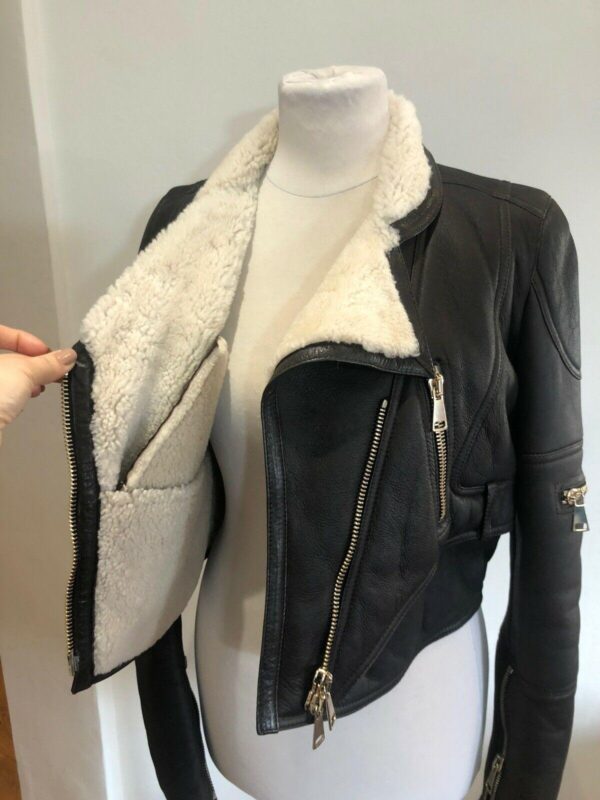 GIVENCHY Brown with Cream Lining Shearling Lined Aviator Biker Jacket