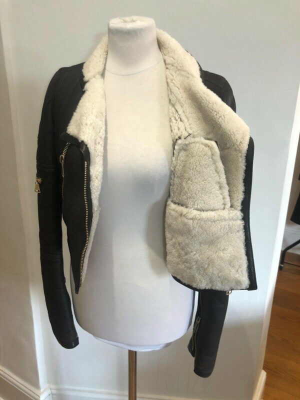 GIVENCHY Brown with Cream Lining Shearling Lined Aviator Biker Jacket