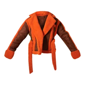 Pretty Little Thing Orange Suede Contrast Borg Lining Belted Jacket