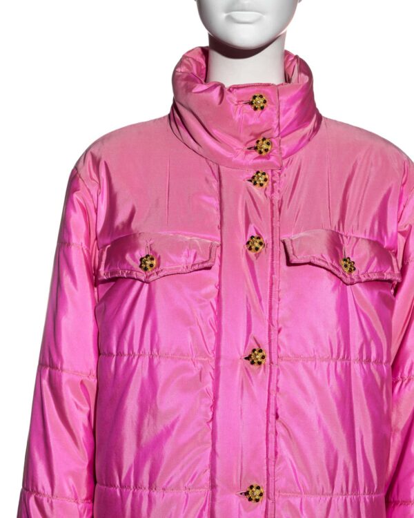 Rihanna Chanel pink silk puffer coat