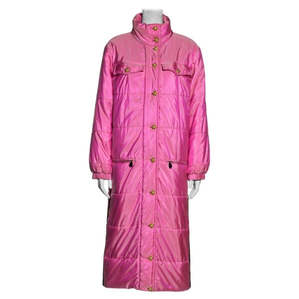 Rihanna Chanel pink silk puffer coat