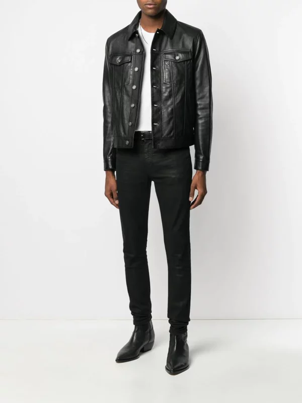 Saint Laurent Button-up Black Leather Jacket - Color Jackets