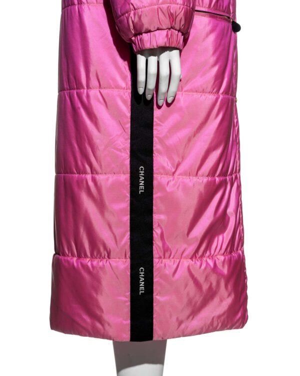 Rihanna Chanel pink silk puffer coat