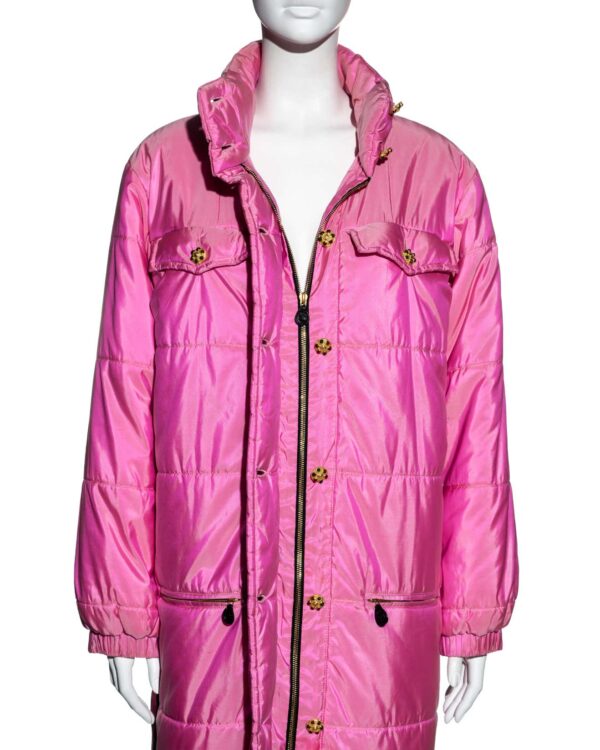 Rihanna Chanel pink silk puffer coat