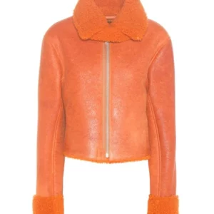 Cropped Shearling Flight Coat in Rust