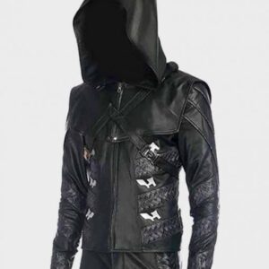 Arrow Michael Dorn Prometheus Black Leather Hooded Jacket
