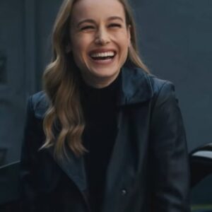 Brie Larson Super Bowl Black Leather Jacket